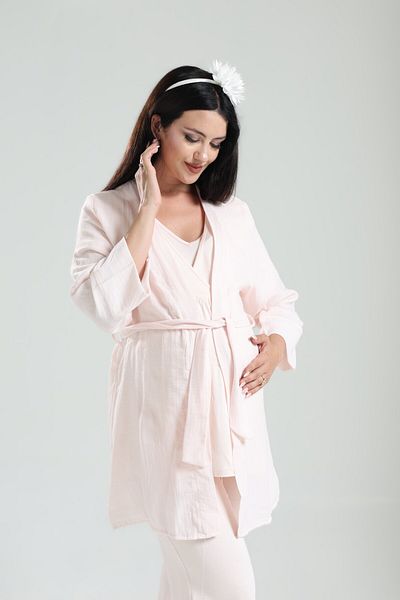 Pelin Women's Tuba Powder Hidden Breastfeeding Adjustable Waisted Maternity Pregnant 3-Piece Pajama Set