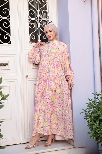 LOCCO Γυναικείο φόρεμα με μοτίβο Daisy Pink