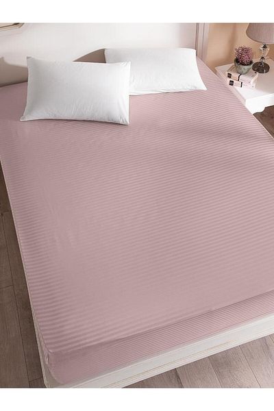 Karna Home Bed Sheet Stripe Satin Plain Elastic Double