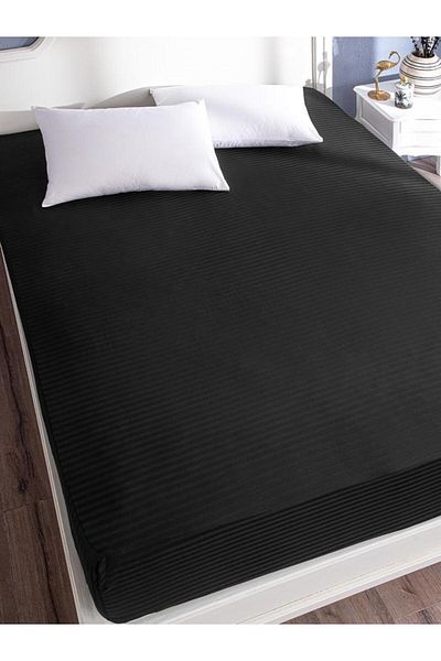 Karna Home Bed Sheet Stripe Satin Plain Elastic Wide Size
