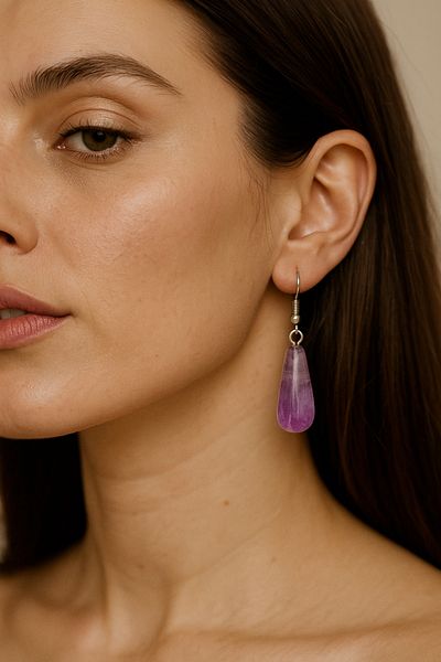 anonim Natural Amethyst Stone Drop Earrings – Purple Natural Stone Earrings – Vexa Accessories