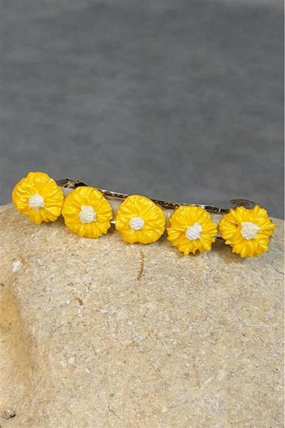 Uretti - Hülya 6683 4991 Agrafă de păr din argilă polimerică realizată manual cu design mic de flori de margaretă galbenă / 6 cm