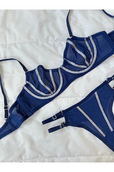 Feruzdesign Silvery Navy Blue Lori Bralet Set