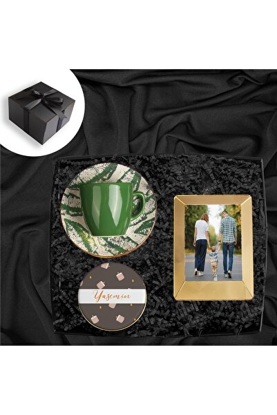 EJOYA Ahşap Kutusunda Kişiye Özel Fotoğraflı Türk Kahvesi Fincanı Mum ve Foto...