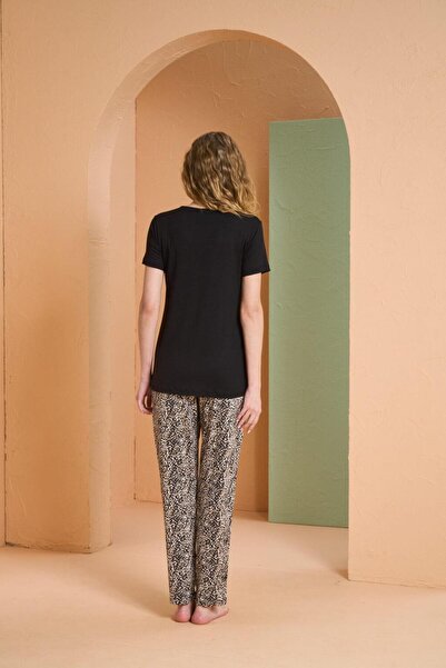 PJS Kadın Siyah Kısa Kol Pijama Takım 27036