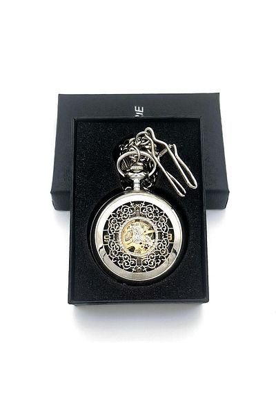 valkyrie Open Dial Mechanical Pocket Watch with Chain Transparent Design Hollowed Out Silver Case Wind-Up Collectibles