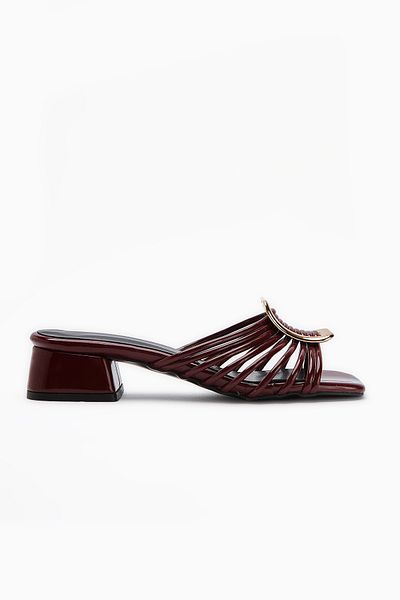 Limoya Papuci de damă Greta Burgundy din piele lacuită cu cataramă groasă cu toc mic