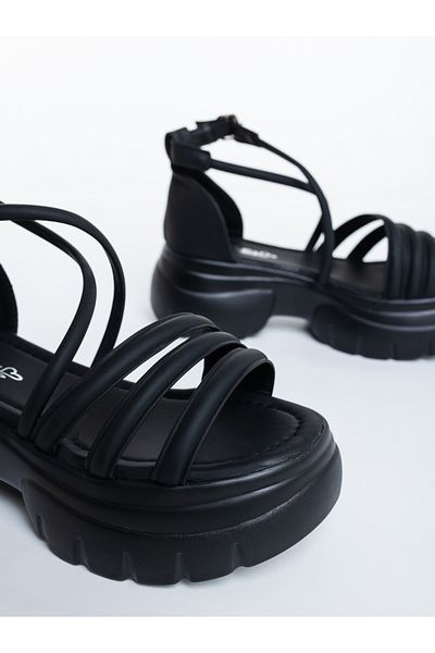 Kalapod Sandale dama cu platforma negre din piele ecologica Alovara
