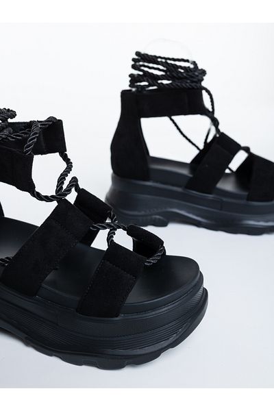 Kalapod Sandale dama cu platforma negre din material textil Nayana