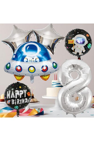 tedaks 8 Year Old Space Themed Birthday Set Space Foil Shapes Silver Foil Figure
