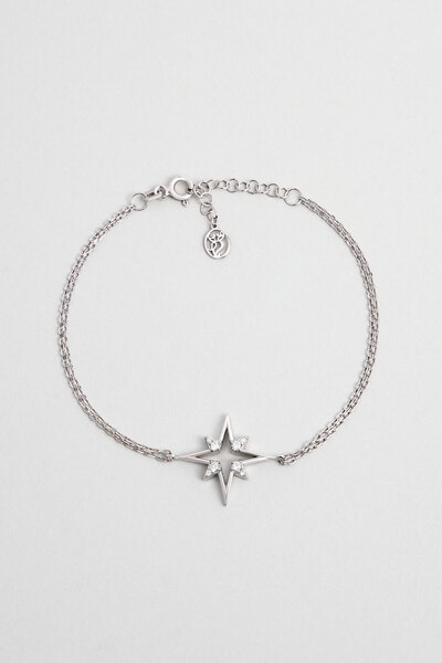 So CHIC... Kuzey Yıldızı 18 Ayar Beyaz Altın Kaplama 20 Cm Gümüş Bileklik