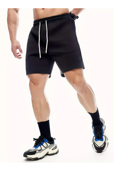 LAUSRA Ανδρικό εύκαμπτο άνετο μαύρο σορτς μίνι κομμένο για να φορεθεί στην πα...