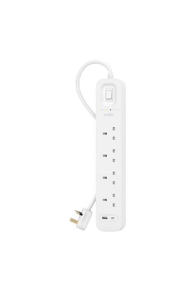 Belkin 18W 4-Way 2-USB Power Extension Surge Protector White 2m