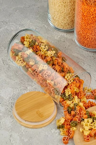 Tilbe Home 2Pcs Vacuum Bamboo Lid Glass Jar 1400ml Spice Jar Pulses Food Storage Container Organizer