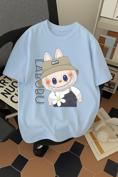 SOHR تي شيرت قطني كبير الحجم مطبوع عليه لابوبو للجنسين للرجال/النساء