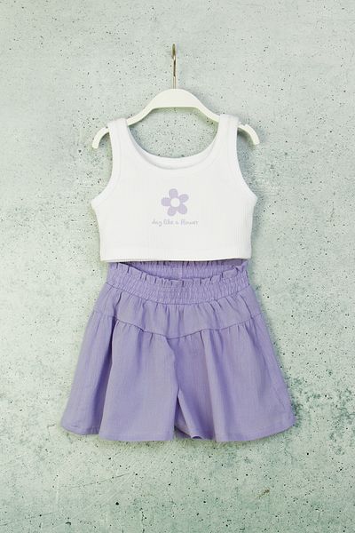 DMB BOYS & GIRLS 2-Piece Girl's Set with Suspender Blouse and Shorts Combination and Elastic Waist
