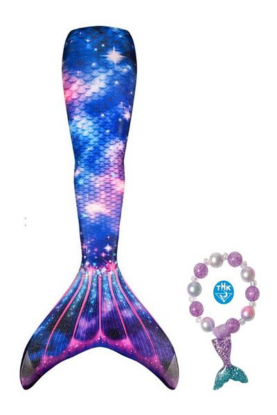 EarthKeepers Coadă de sirenă THK®, alb-ivoriu, violet cu brățară, realizată manual de Alessia Ioana - 130 cm - 7-8 ani