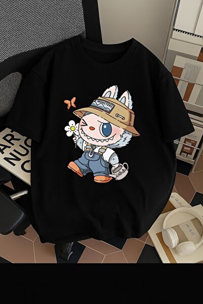 SOHR تي شيرت قطني كبير الحجم مطبوع عليه لابوبو للجنسين للرجال/النساء