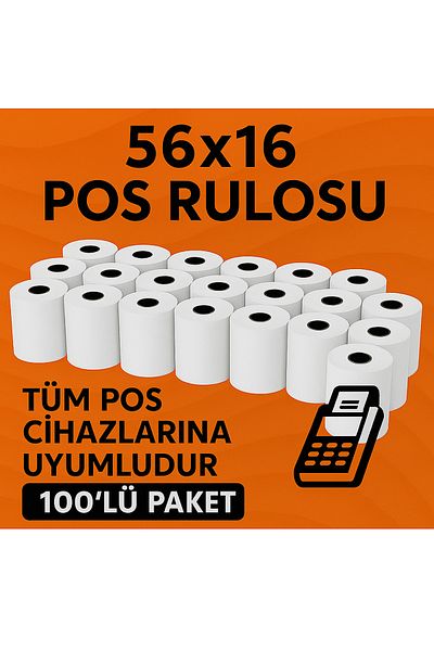 ANI OFİS KIRTASİYE A K 56X16 Thermal Pos Paper Roll 100 Pieces - Compatible with All Pos Devices