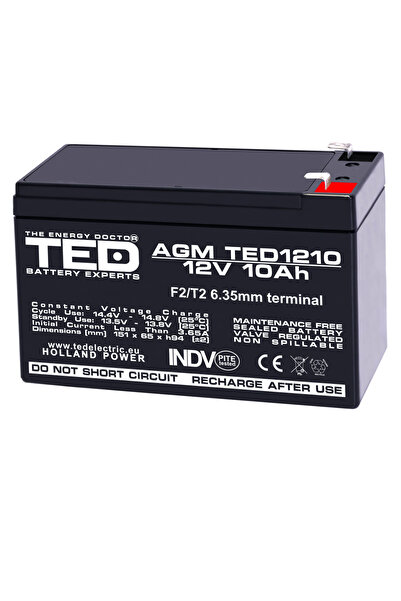 TED Electric Baterie reîncărcabilă F2/T2 12V staționară VRLA 10Ah AGM, dimens...