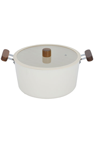Tornado Ceramic Pot Tornado, 28cm, Wooden Handle - Beige