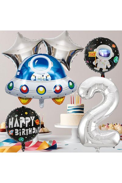 tedaks 2 Year Old Space Themed Birthday Set Space Foil Shapes Silver Foil Figure