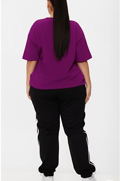 NO 601 Women's Purple Oversized Wide Cut Plain Oversize Tshirt