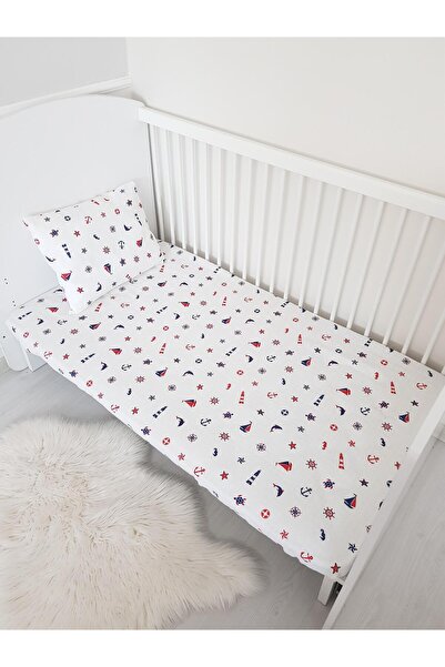 ilkimbebe ملاءة سرير مطاطية للأطفال من سفن بيبك مقاس 100×160 سم، كيس وسادة