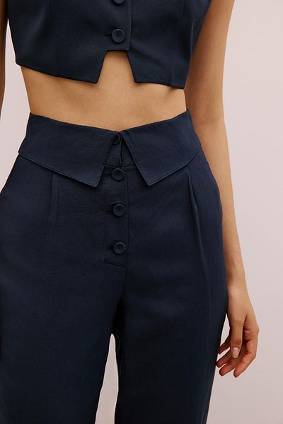 Rue Studio Pleated Comfortable Form Navy Blue Trousers