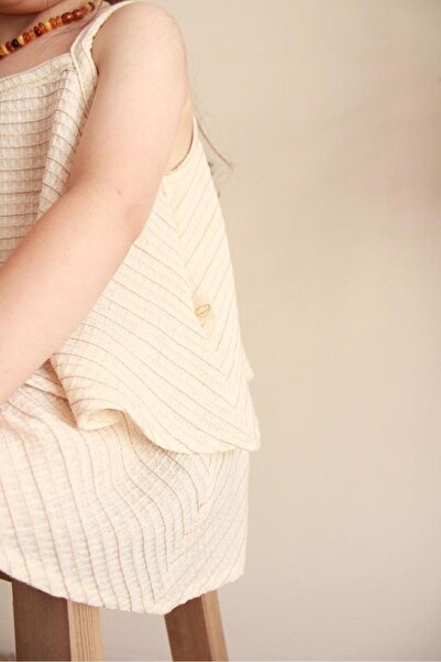 Oh La La Koala For Little Ones Beige Striped Flounce Girl's Strap and Shorts Set