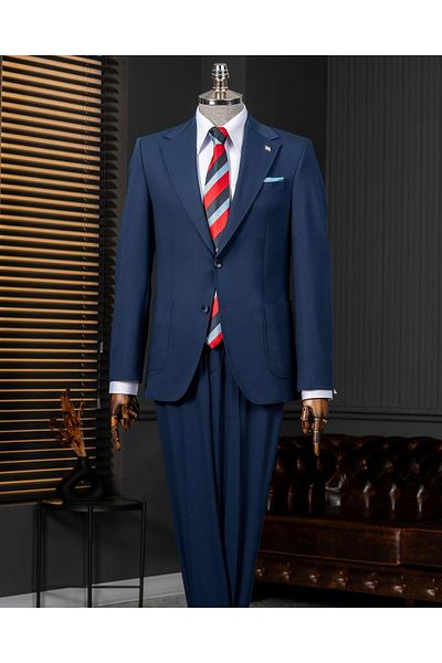 TerziAdemAltun Italian Style Slim Fit Mono Lapel Jacket Pants Suit Navy Blue T14015