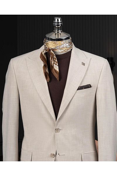 TerziAdemAltun Italian Style Slim Fit Jacket Pants Suit Beige T14142