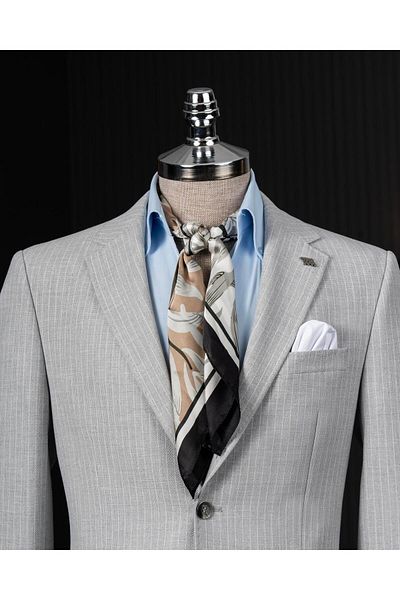 TerziAdemAltun Italian Style Slim Fit Seersucker Fabric Jacket Pant Suit Grey T13874