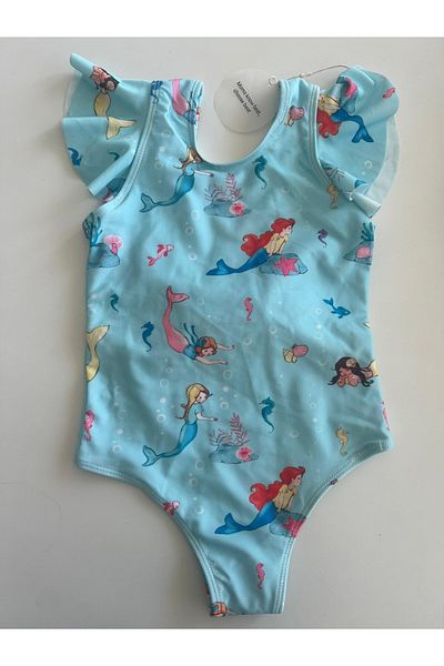 Petityu Costum de baie pentru acvariu sirenă albastru Costum de baie pentru fete cu uscare rapidă cu detaliu fundă pe spate