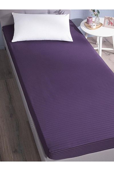 Karna Home Bed Sheet Stripe Satin Plain Elastic Single