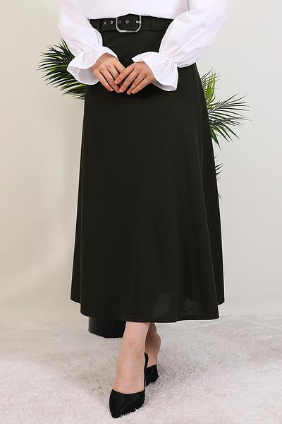 GİYZAMİLA Belted Mevlana Skirt Khaki