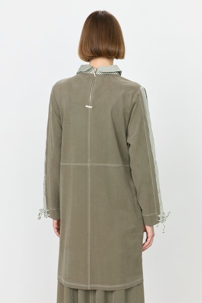 Nihan Garnili Gömlek Yaka Örme Tunik Haki