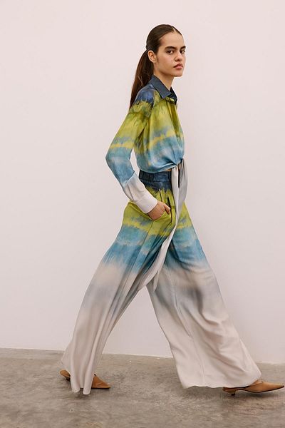 rue. Gradient Patterned Wide Leg Green Trousers