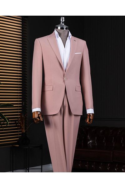 TerziAdemAltun Italian Style Slim Fit Jacket Pants Suit Pink T14159