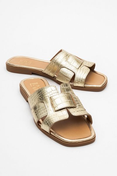 LuviShoes Notre Gold Print Genuine Leather Women's Slippers