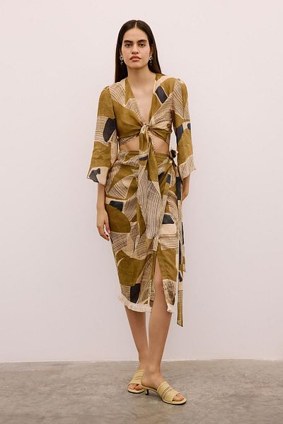 Rue Studio Tassel Detailed Patterned Camel Pareo