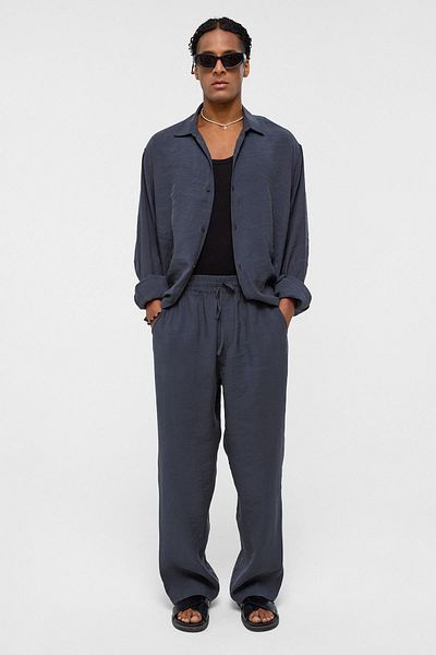 VAMOSCLO Basic Oversize Long Sleeve Modal Blended Shirt Anthracite