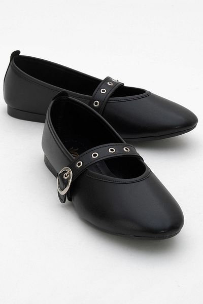 CCWAY AYAKKABI Women's Single-Piece Buckle Ballerina Ballerina Black