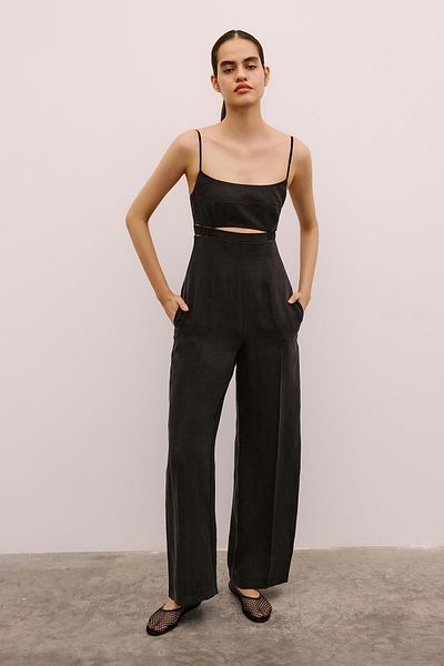 rue. Low Waist Wide Leg Black Long Jumpsuit