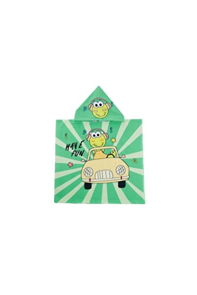 DELPI Prosop Poncho pentru Plaja / Baie cu glugă, Copii, Dino, 60 x 60 cm, Verde