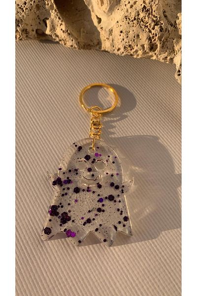 MISS GOLDEN Transparent Purple Color Glitter Gold Accessory Ghost Shape Keychain Handmade Epoxy Gift