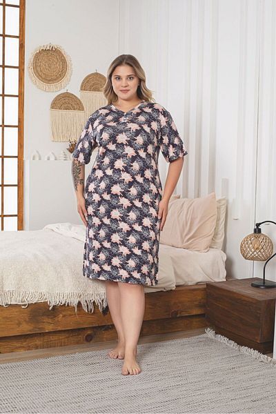 Asel Γυναικείο φόρεμα με λουλουδάτο σχέδιο Plus Size Lycra Βαμβακερό Βαμβακερό