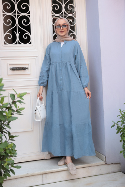 LOCCO Women's Self Patterned Dress Light Blue