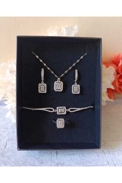 HKN AVM ACCESSORİES Çelik Kararmaz Gümüş Renk Baget Bileklik Kolye Küpe Yüzük Yılbaşı 14 Şubat Sevgililer Günü Hediyesi