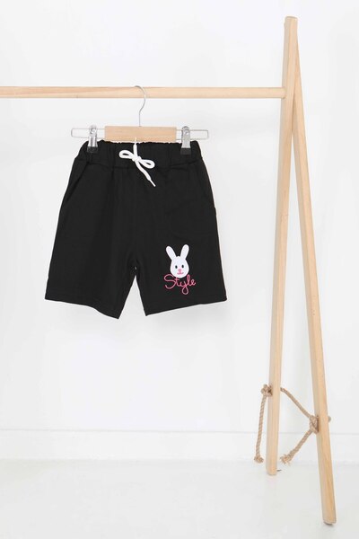 TOFİSA Κοριτσίστικο μαύρο σορτς με στάμπα - 27334